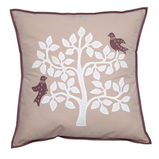 Apple Tree Applique Pillow Cover - Taupe/White
